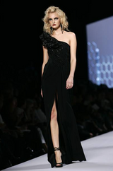 Spring 2008 Christian Dior by John Galliano Deep Blue Silk Chiffon One Shoulder Dress w Beading
