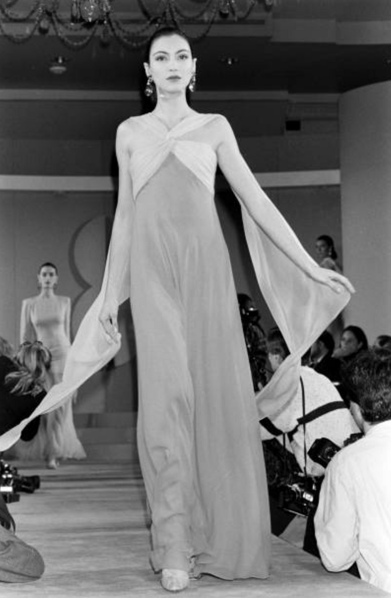 Gorgeous Spring 1989 Bill Blass Runway Black Silk Halter Chiffon w Tra Shrimpton Couture Gorgeous Spring 1989 Bill Blass Runway Black Silk Halter Chiffon w Tra Shrimpton Couture