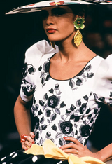 Spectacular Spring 1992 Yves Saint Laurent Haute Couture Look 47 Runway Dot & Embroidered Floral Pouf Dress