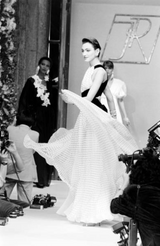 Dreamy Spring 1987 Jacqueline de Ribes Runway & Ad Campaign Silk Chiffon Dot Dress w Black Velvet Bow Detailing
