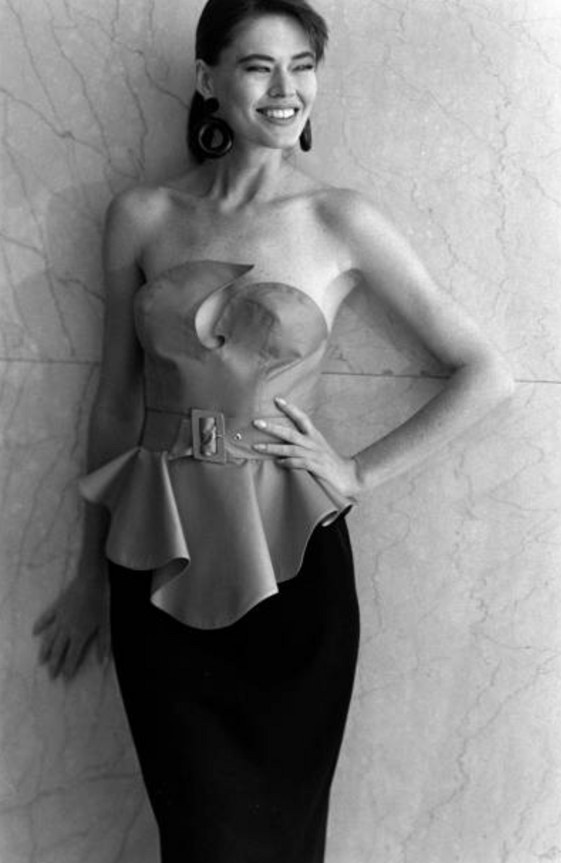 1986 Thierry Mugler Strapless Sculpted Cotton Pique Dress