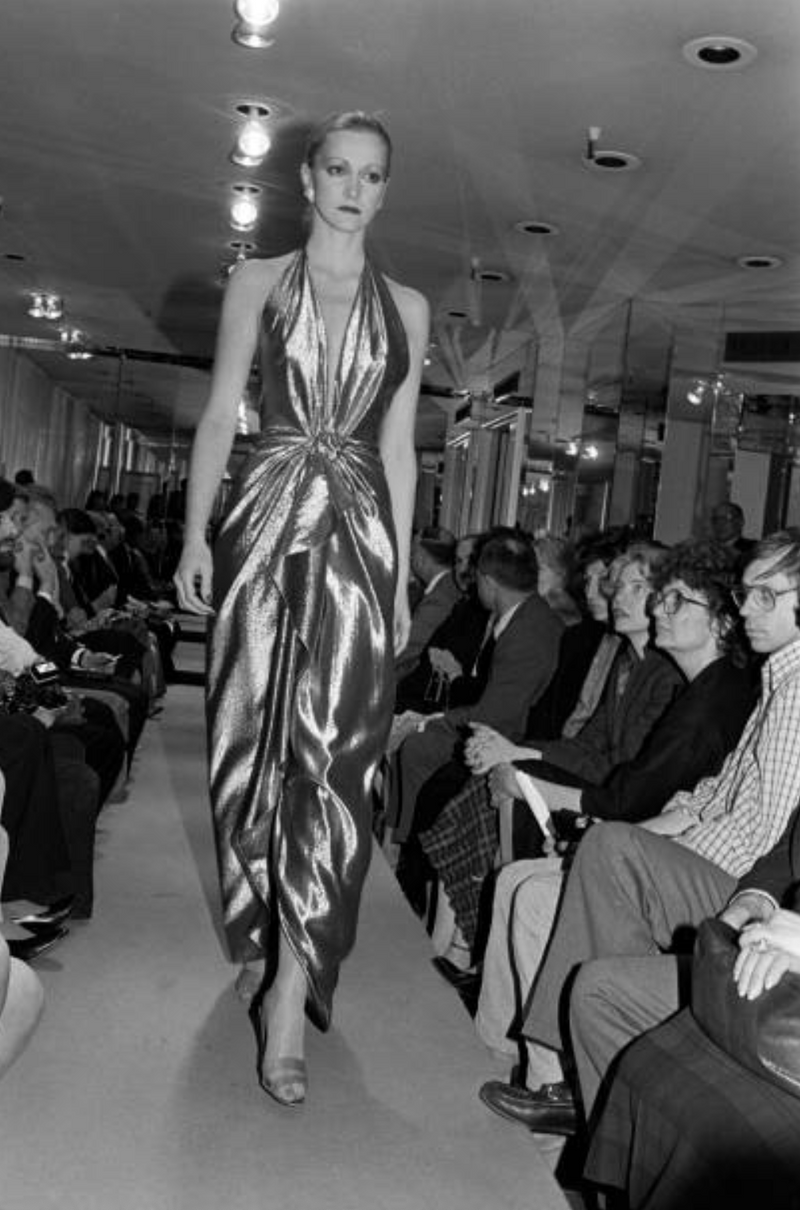 Iconic Fall 1980 John Anthony Couture Plunge Front Gold Lame Halter Dr Shrimpton Couture Iconic Fall 1980 John Anthony Couture Plunge Front Gold Lame Halter Dr Shrimpton Couture