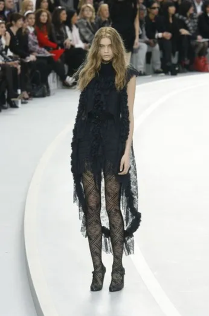 Extraordinary Fall 2008 Chanel by Karl Lagerfeld Blue Lace & Chiffon Dress & Cape Set