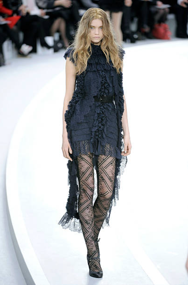 Extraordinary Fall 2008 Chanel by Karl Lagerfeld Blue Lace & Chiffon Dress & Cape Set