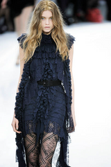 Extraordinary Fall 2008 Chanel by Karl Lagerfeld Blue Lace & Chiffon Dress & Cape Set
