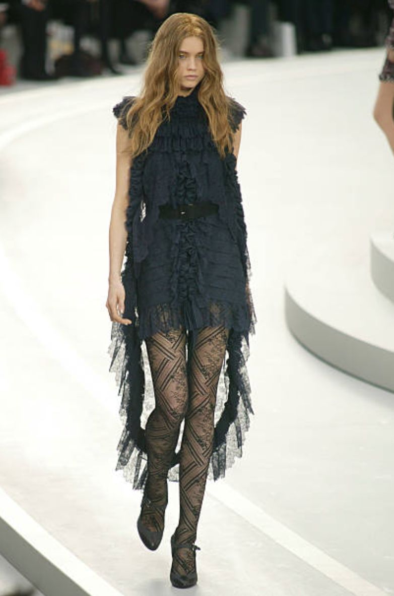 Extraordinary Fall 2008 Chanel by Karl Lagerfeld Blue Lace & Chiffon Dress & Cape Set