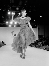 Prettiest Spring 1980 Yves Saint Laurent Floral Cotton Gauze Wide Shoulder Dress w Matching Tie Belt