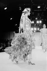 Prettiest Spring 1980 Yves Saint Laurent Floral Cotton Gauze Wide Shoulder Dress w Matching Tie Belt
