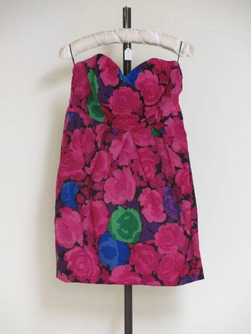 Exuberant Spring 1988 Christian Lacroix Luxe Demi-Couture Runway & Documented Strapless Floral Mini Dress