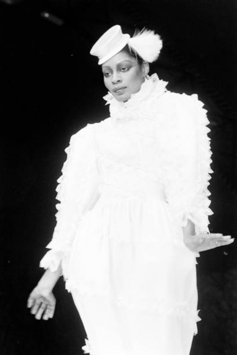 Incredibly Rare Fall 1979 Chloe by Karl Lagerfeld Couture Runway Ivory Chiffon & Lace Dress w pearl Details