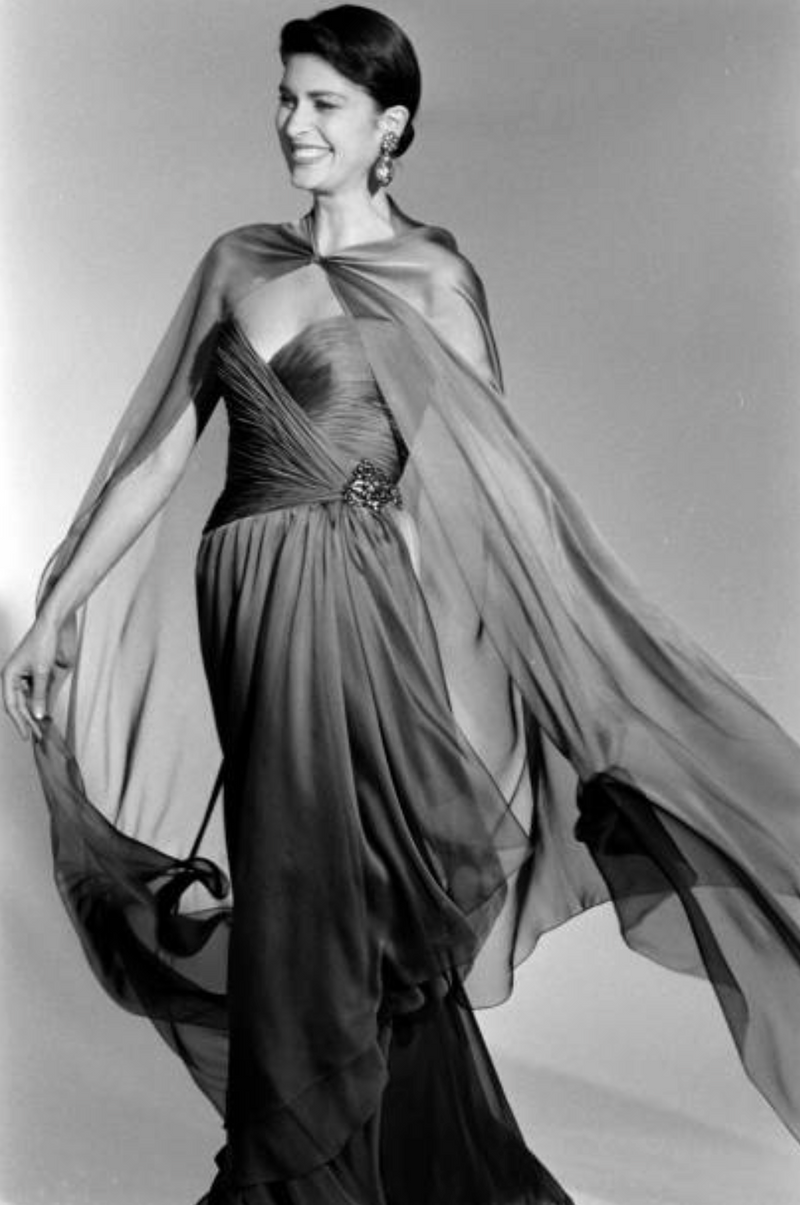 Fall 1989 Oscar de la Renta Iridescent Green Gold Silk Chiffon Strapless Dress w Matching Cape