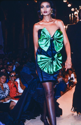 Fall 1988 Yves Saint Laurent Haute Couture Runway Look 79 Strapless Dress w Bows & Matching Cape
