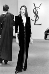 Fall 1998 Yves Saint Laurent Runway Black Velvet Dress w Elaborate Black Sequin Detailing