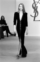 Fall 1998 Yves Saint Laurent Runway Black Velvet Dress w Elaborate Black Sequin Detailing