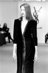 Fall 1998 Yves Saint Laurent Runway Black Velvet Dress w Elaborate Black Sequin Detailing