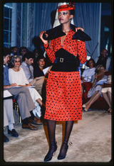 Divine Fall 1979 Yves Saint Laurent True Haute Couture Blue Silk Harlequin Print Dress w Ruffled Cuffs