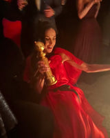 1979 Givenchy Red Organza Caped Dress