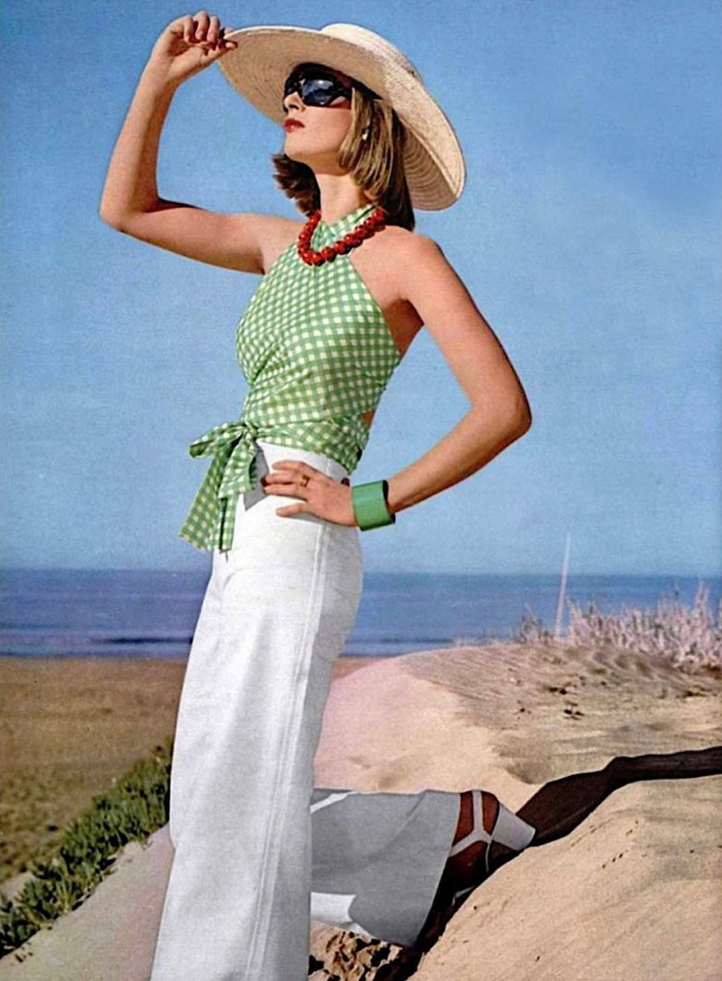 Prettiest Spring 1971 Yves Saint Laurent Documented Dotted Ruffle Skirt & Tie Halter Top Set