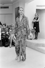 Beautiful Spring 1974 Pauline Trigere Runway Floral Print Dress w Rhinestone Detailing