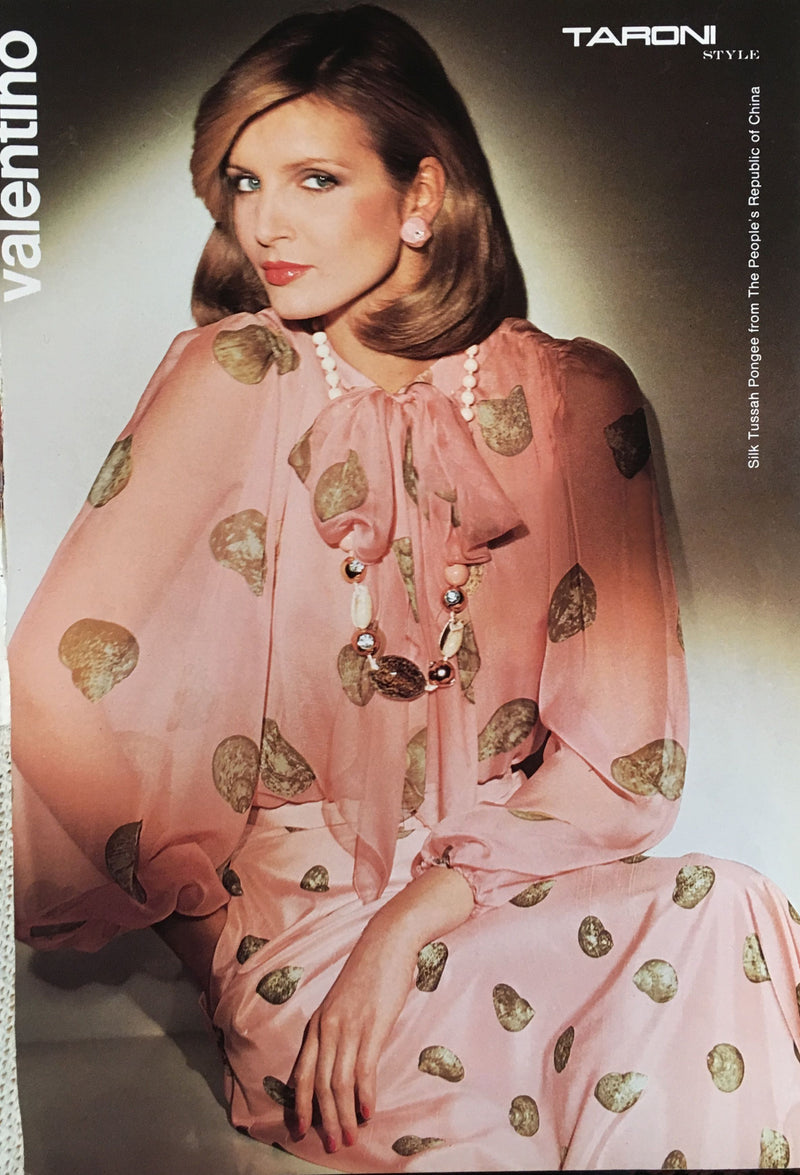 Gorgeous Spring 1974 Valentino Ad Campaign Shell Print Pink Silk Chiffon Top & Silk Twill Skirt Set