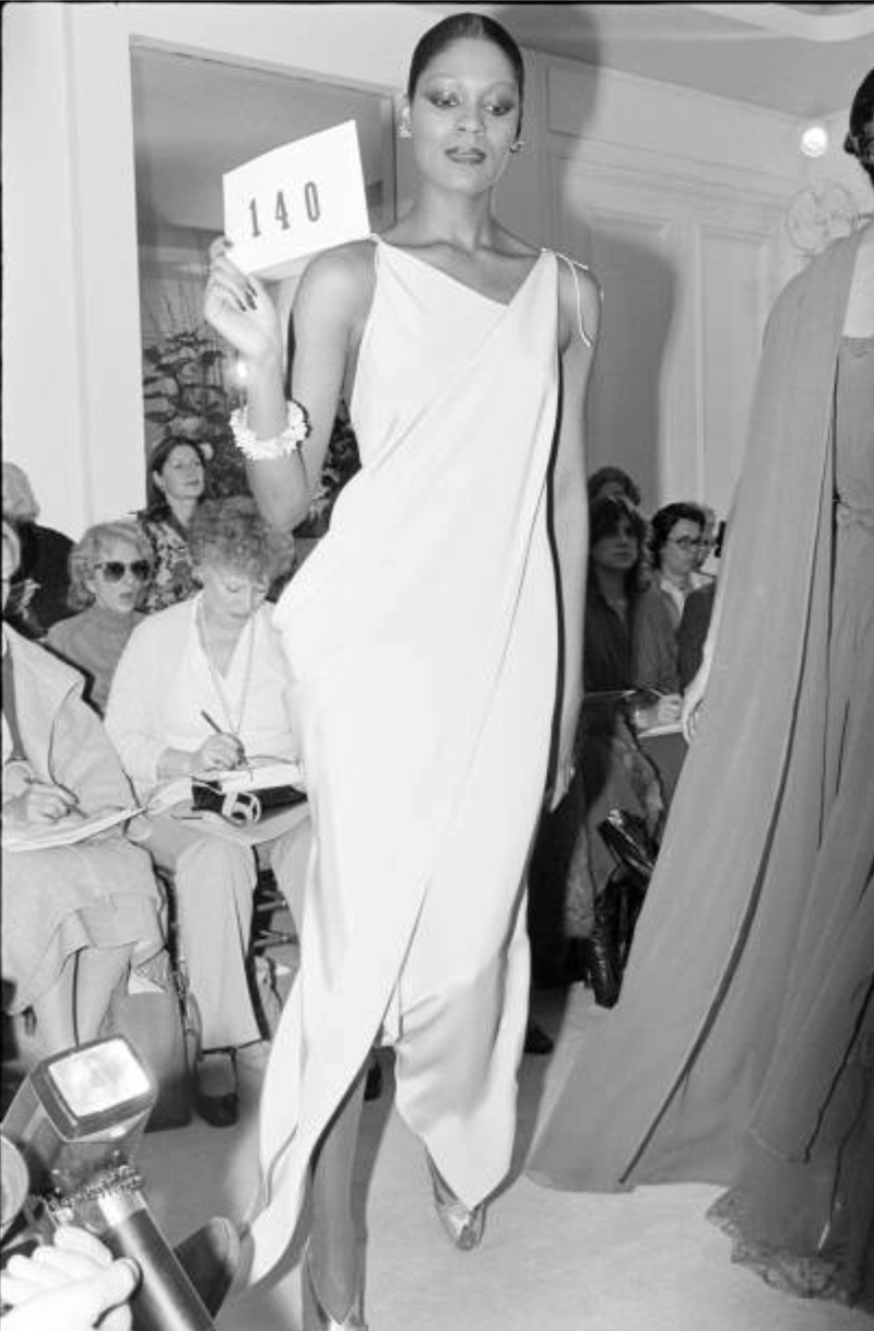 Rare Spring 1978 Philippe Venet the Haute Couture Runwau Sample Pale Mint Silk One Shoulder Dress