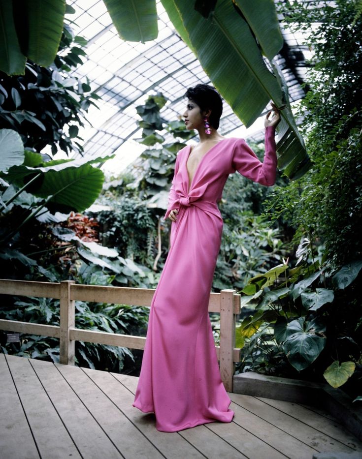Iconic Spring 1985 Yves Saint Laurent Haute Couture Runway Pale Green Silk Dress w Front Plunge & Tie