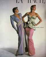 Spring 1985 Yves Saint Laurent Haute Couture Pink Silk Dress w Purple Bodice & Long Front Panel Detail