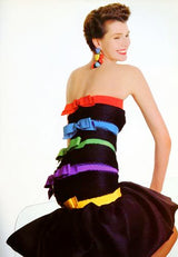 Spring 1987 Yves Saint Laurent Grosgrain, Dotted Net & Silk Strapless Dress w Bows