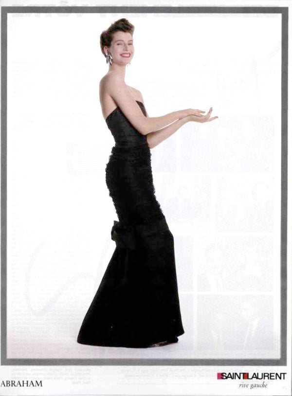 Stunning Spring 1987 Yves Saint Laurent Ad Campaign Silk & Gathered Black Net Strapless Dress