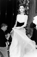 Dreamy Spring 1987 Jacqueline de Ribes Runway & Ad Campaign Silk Chiffon Dot Dress w Black Velvet Bow Detailing