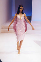Brilliant Spring 1999 Thierry Mugler Curving Pale Pink Dress w Front Iridescent Embellishments