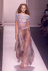 Outstanding Spring 2001 Oscar de la Renta Runway Look 38 Sequin Detailed Sweater & Silk Skirt Set