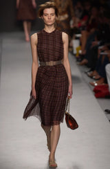Prettiest Spring 2004 Prada Runway Look 31 Feather Light Grey & Green Silk Chiffon Plaid Dress