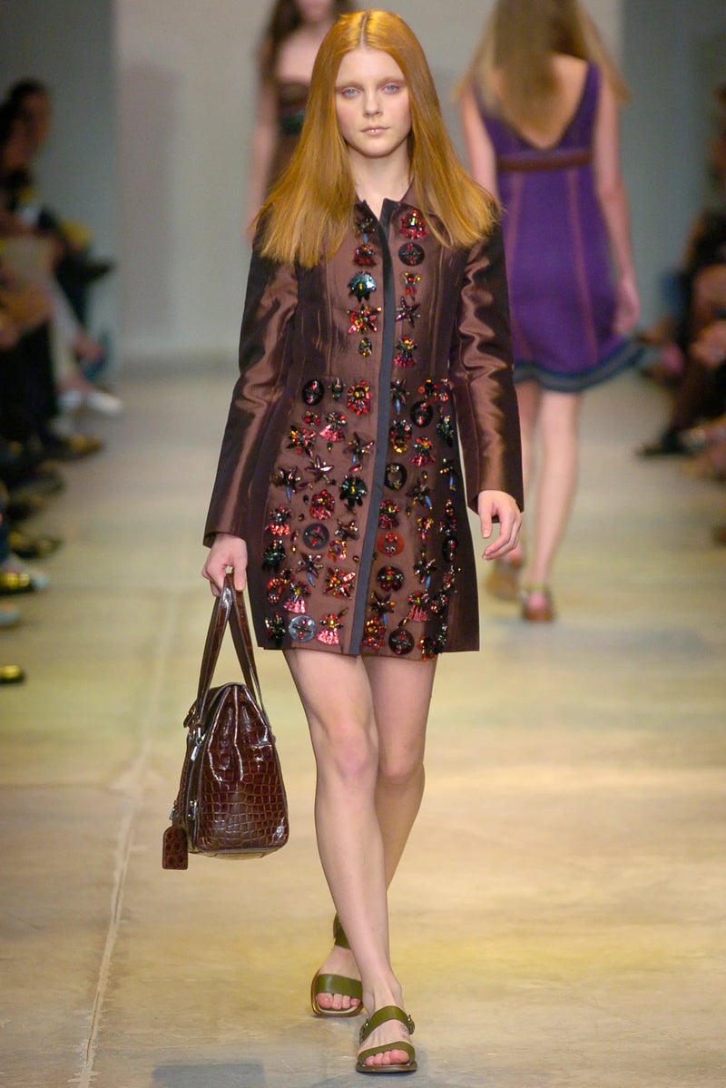 Spring 2005 Prada Runway & Ad Canmpaign Brown Silk Jacket w Extensive Beading & Embellishments