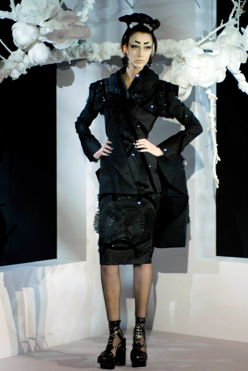 Spring 2007 Christian Dior by John Galliano Black Strapless Inner Corset Dress w Rhinestones & Beads