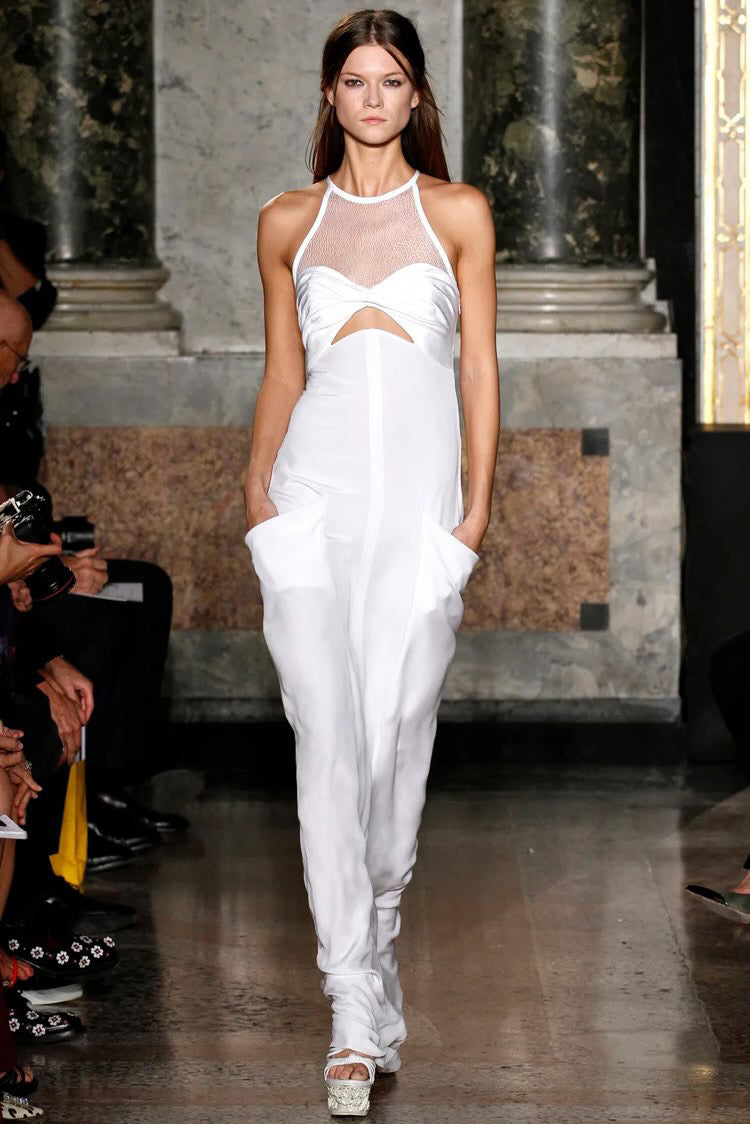 Runway Spring 2013 Emilio Pucci by Peter Dundas Look 41 White Silk Halter Dress w Pockets