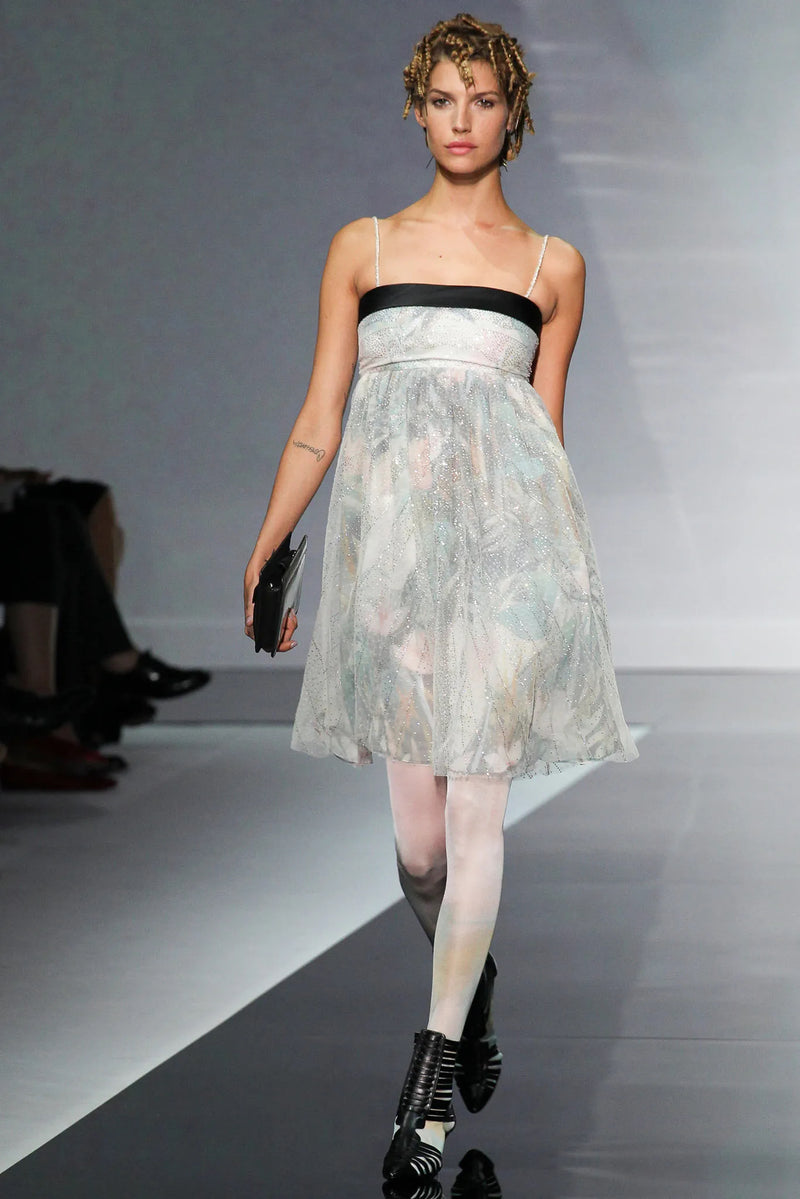 Pretty Spring 2014 Emporio Armani Long Version of Runway Look 86 Crystal & Floral Print Pastel Dress