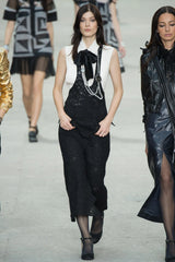 Spring 2015 Chanel by Karl Lagerfeld Runway White Crepe de Chine Pleated Blouse W Handmade Camellia Buttons