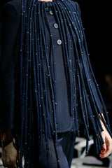 Ad Campaign Spring 2016 Giorgio Armani Runway Look 29 Three Piece Navy Top, Pant & Neckpiece Set