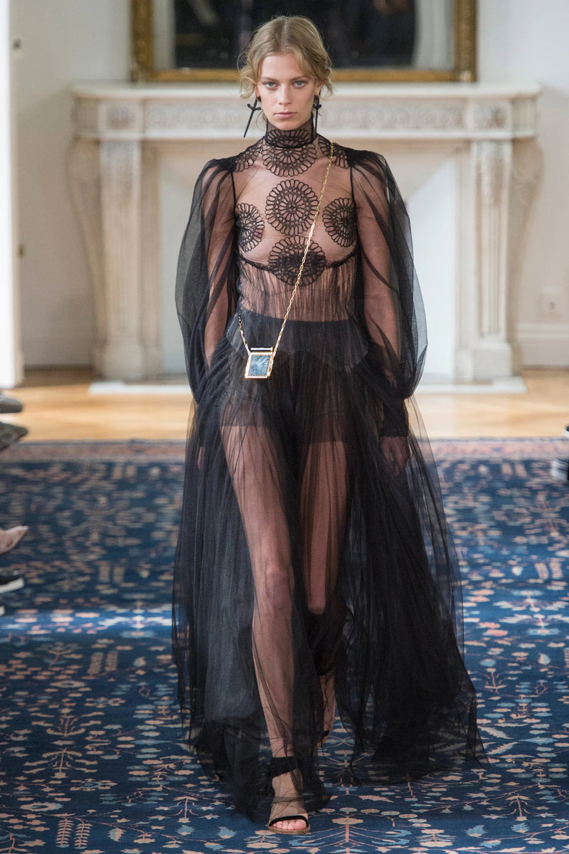 Incredible Spring 2017 Valentino Pierpaolo Piccioli Runway Black Embroidered Net Dress