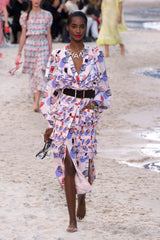 Spring 2019 Chanel by Karl Lagerfeld Runway Look 34 Blush Pink Silk Top w Parasol Print