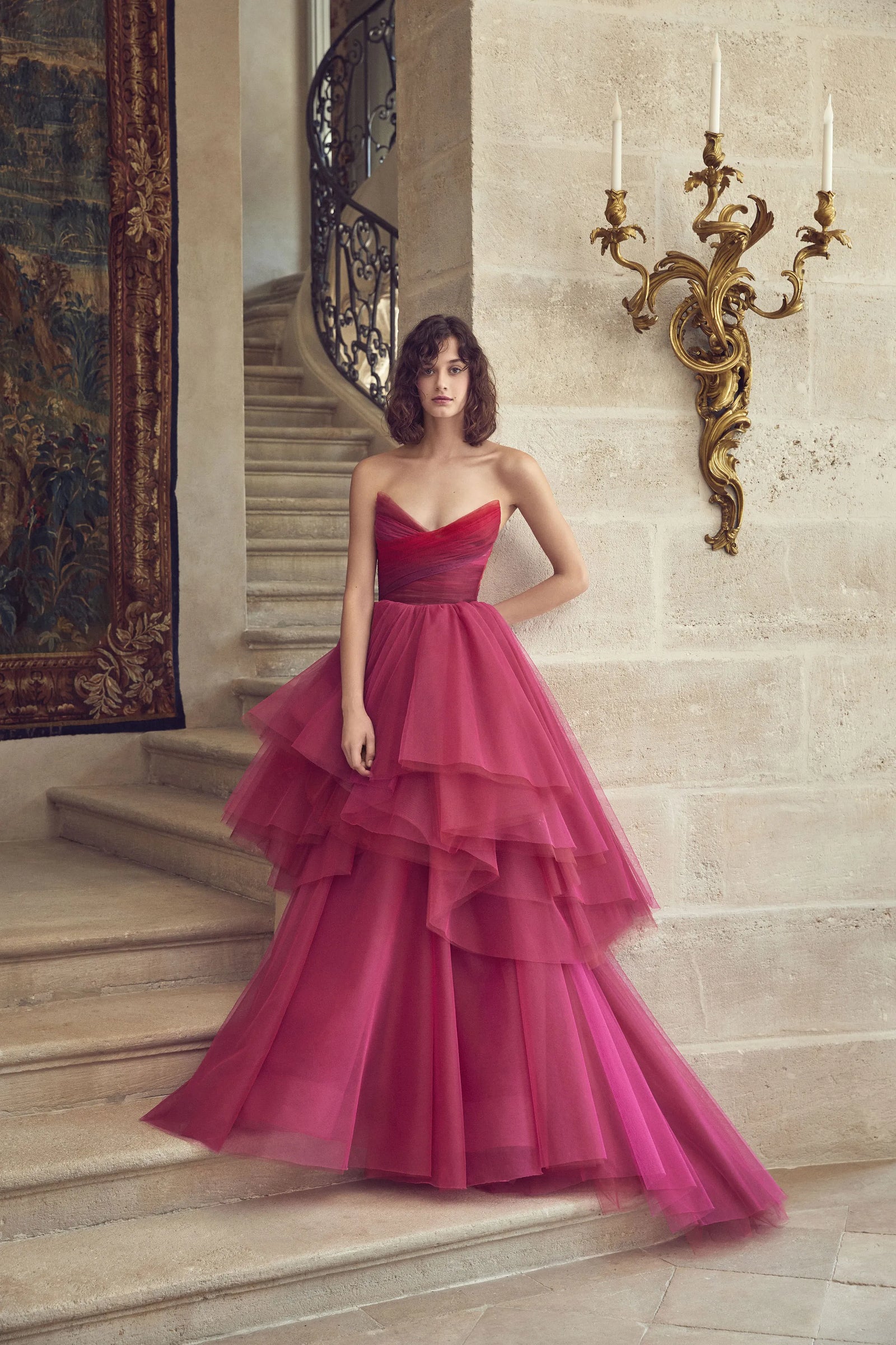 monique lhuillier pink tulle dress Abito in tulle rosa