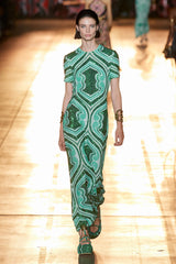 Magnificent Spring 2022 Etro Runwy Look 38 Fully Sequinned Green Silk Chiffon Full Length Dress