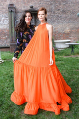 Resort 2016 Stella McCartney Runway Finale Look 34 Silk Dress w Gold Metal Collar & Ruffled Hem