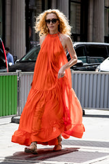 Resort 2016 Stella McCartney Runway Finale Look 34 Silk Dress w Gold Metal Collar & Ruffled Hem