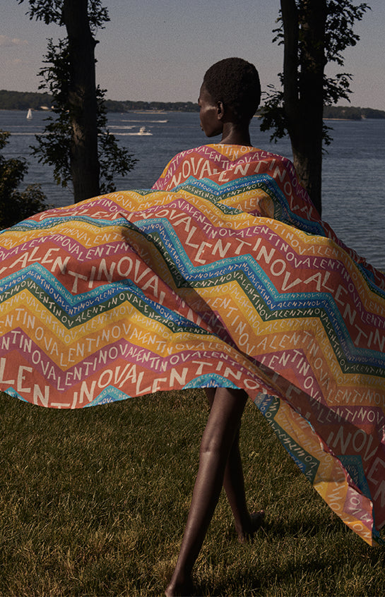Dreamy 2024 Valentino Special Escape Summer Capsule Cotton Chevron & Logo Print Cover Up Overdress