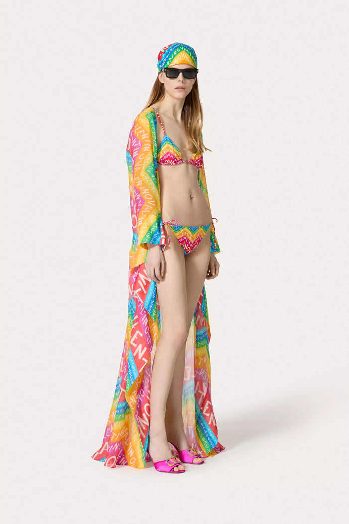 Dreamy 2024 Valentino Special Escape Summer Capsule Cotton Chevron & Logo Print Cover Up Overdress