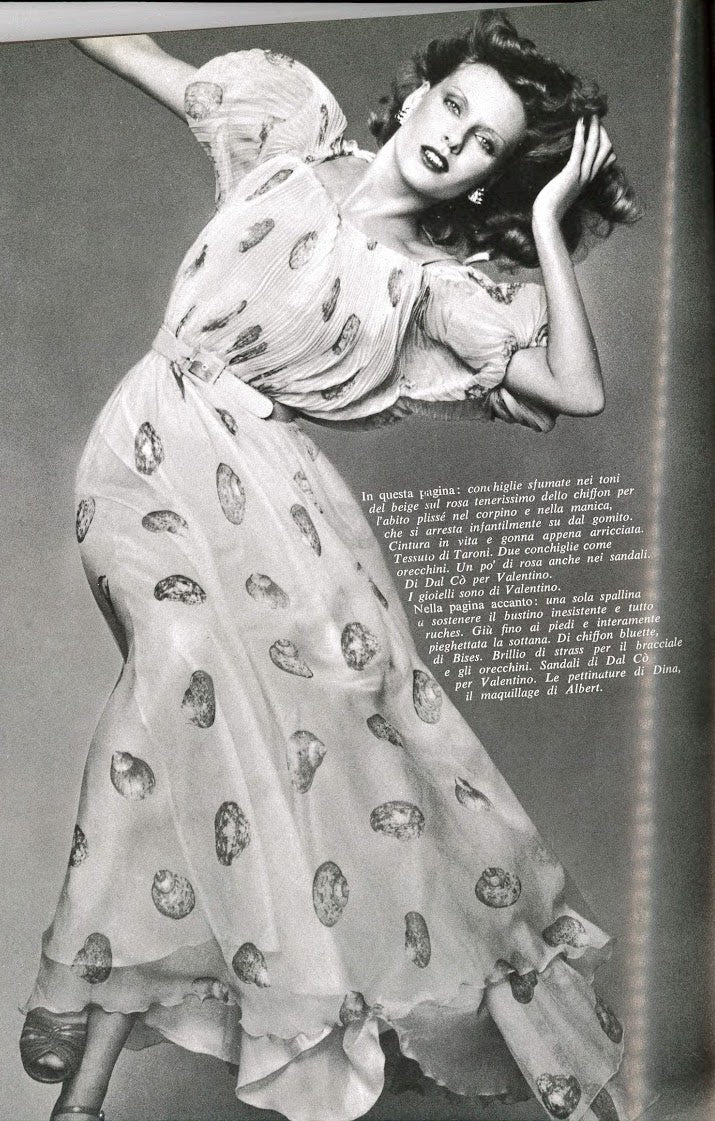 Gorgeous Spring 1974 Valentino Ad Campaign Shell Print Pink Silk Chiffon Top & Silk Twill Skirt Set