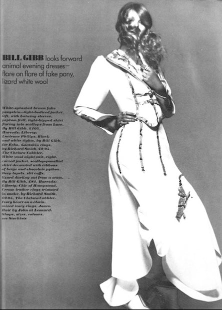 Important 1972 Bill Gibb Couture Debut Collection Lizard Detailed Cream Jacket & Scalloped Edged Skirt