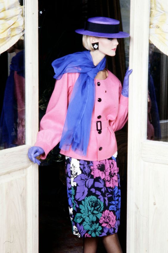 Well Documented Spring 1983 Yves Saint Laurent Haute Couture Runway Look 53 Silk Floral Dress